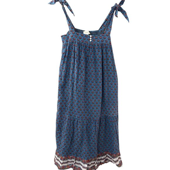 Anthropologie x Cleobella India Blue Lotus Floral Midi Dress Pockets Size Medium - Picture 14 of 14